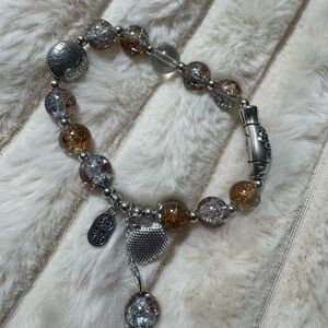 Chic Silver and Brown Charm Bracelet